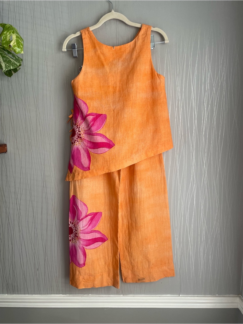 ZARA Linen Blend Floral Matching Set Girls Size 11-12 / 13-14 Orange Pink - Picture 6 of 13